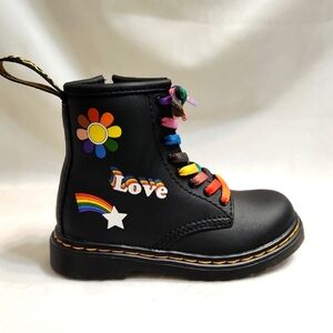 Dr. Martens 1460 T For Pride Leather Rainbow Floral Love Combat Boots (Size 8)